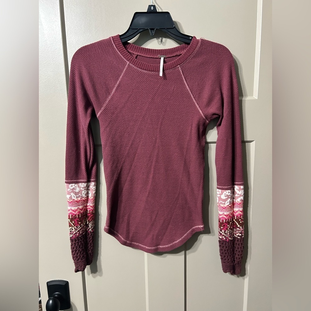 In the Mix Jacquard Cuff Top FREE PEOPLE thermal top waffle Cotton blend